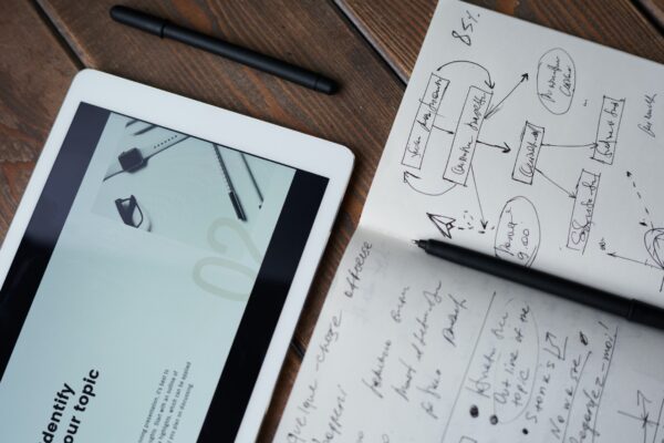 marketing plan on tablet and notebook